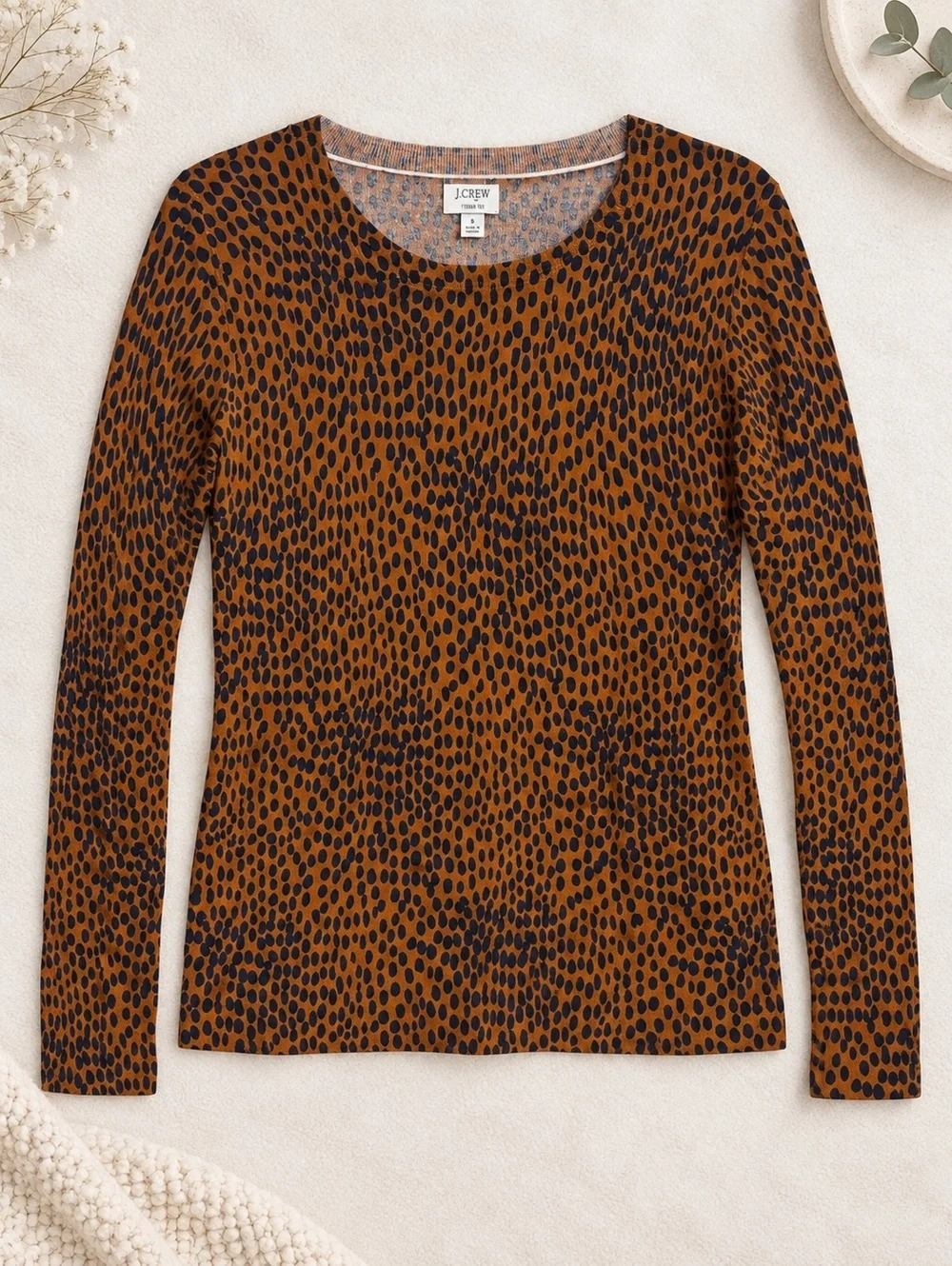 J.Crew Long Sleeve Top Brown Leopard Print Small